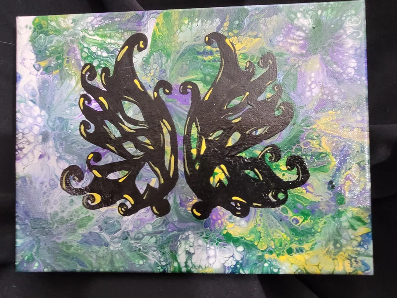One-of-a-Kind Acrylic Pour Painting with Butterfly Wings